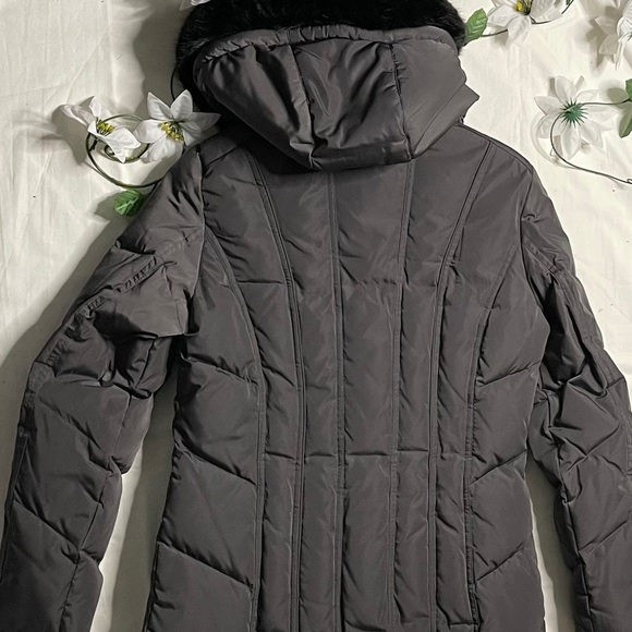 Calvin Klein hooded Trim Faux Fur puffy Coat Gray - Picture 13 of 16